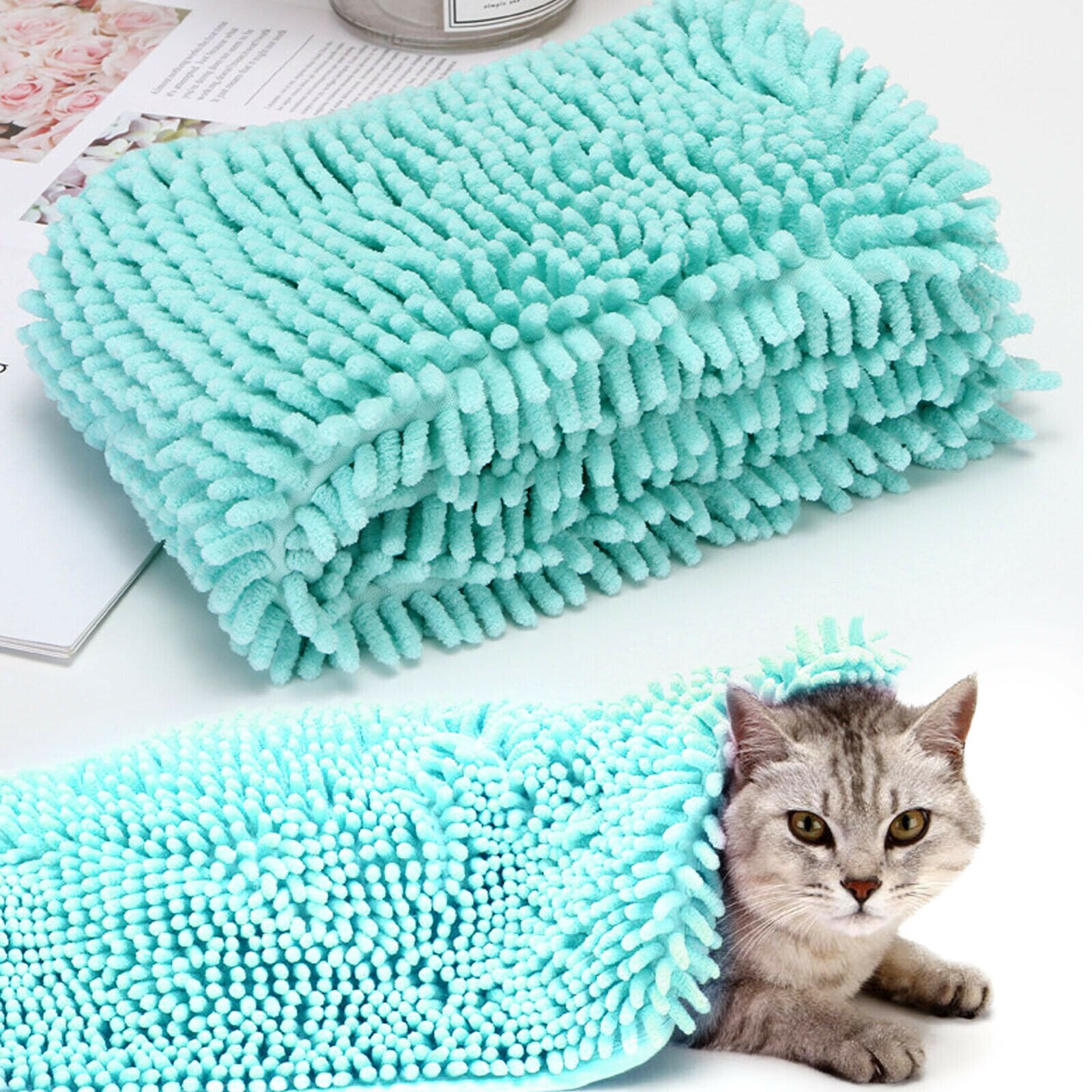 Pet Dog Cat Dry Towls kąpiel zwierząt domowych ręcznik miękki pielęgnacja masażer chłonny ręcznik szybkoschnący uniwersalne urządzenia do oczyszczania artykuły dla zwierząt: Green / S 60x35CM