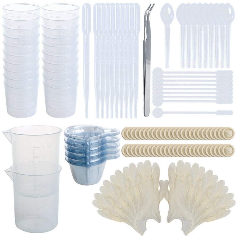158 Pcs Epoxy Resin Mixing Tool Kits Measuring Cup Disposible Cup Tweezer Gloves