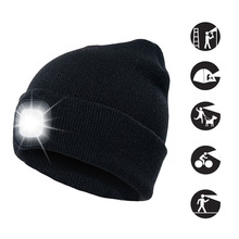 Unisex Kintted Vissen Hoed Ingebouwde 4 Stuks Led-verlichting Herfst Winter Warm Beanie Cap Outdoor Zaklamp Lamp voor Camping Wandelen