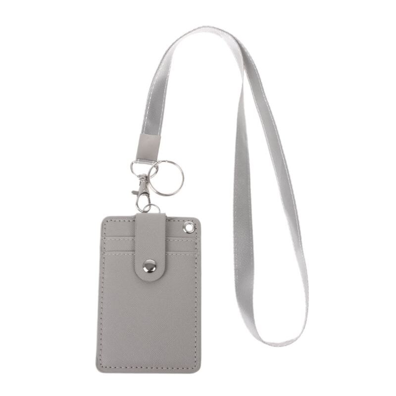 THINKTHENDO Office Work School ID Card Badge Holder with Keyring Rope Layards Neck Strap Bag Accessories 11x7.2cm: Gray