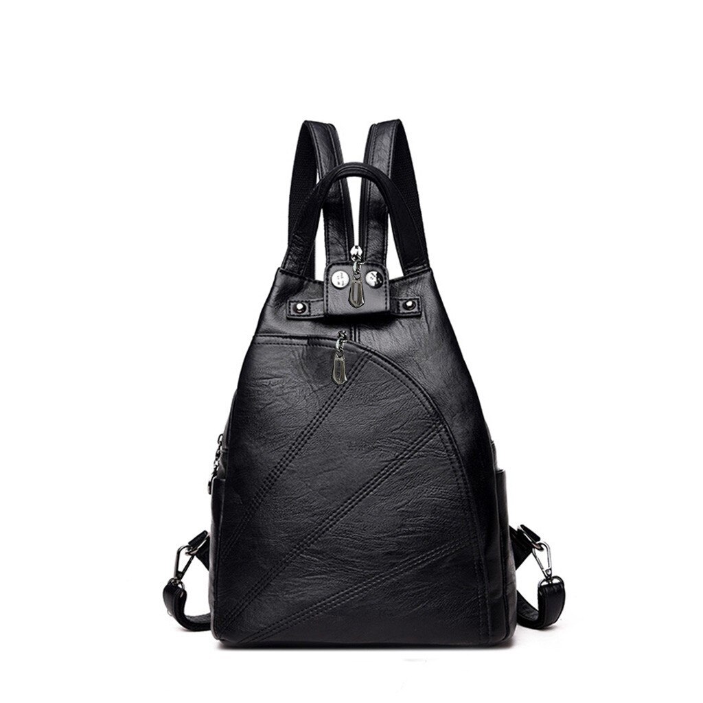sac à dos en cuir pour femmes rétro voyage collège cartable sacs à dos pour adolescentes solide sac à main sac d'école mochila: Black
