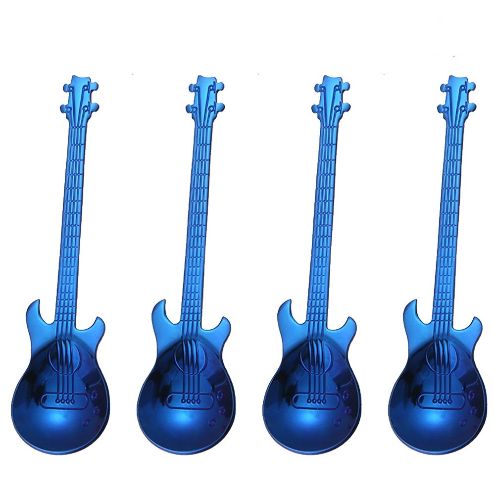 7PCS/4PCS stainless steel guitar Beth music Coffee Spoons Tea Stirring Spoons Sugar Ice Cream Mug Dessert Spoon Drink Tableware: 4pcs Blue