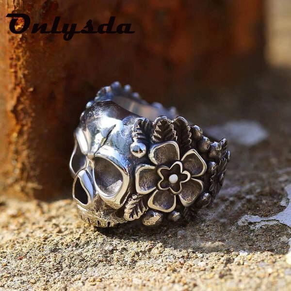 Punk Mexico Stainless Steel Heavy Sugar Skull Ring Mens Mandala Flower Santa Muerte Biker Jewelry Dropshippin OSR724