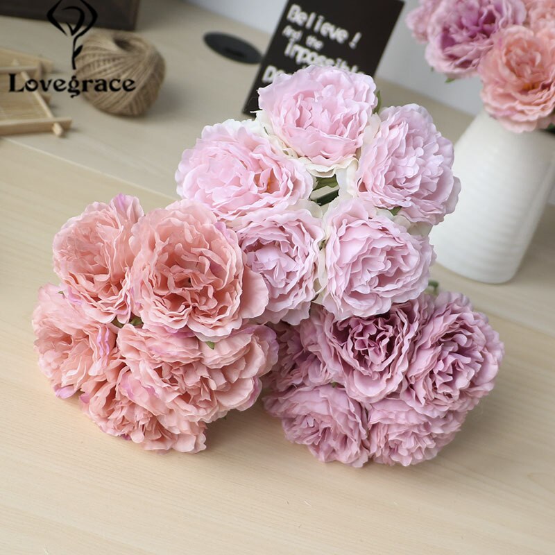 Lovegrace 1 buket 5 bryllupper kunstig pæon hortensia familie bryllupsfest fødselsdag blomsterdekoration