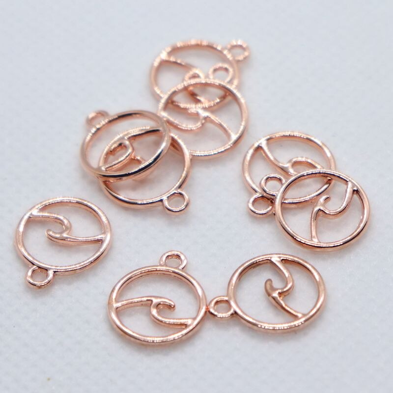 50pcs Alloy Rose Gold Ocean Wave Charms Round Pendants 12x14mm DIY Jewelry Findings