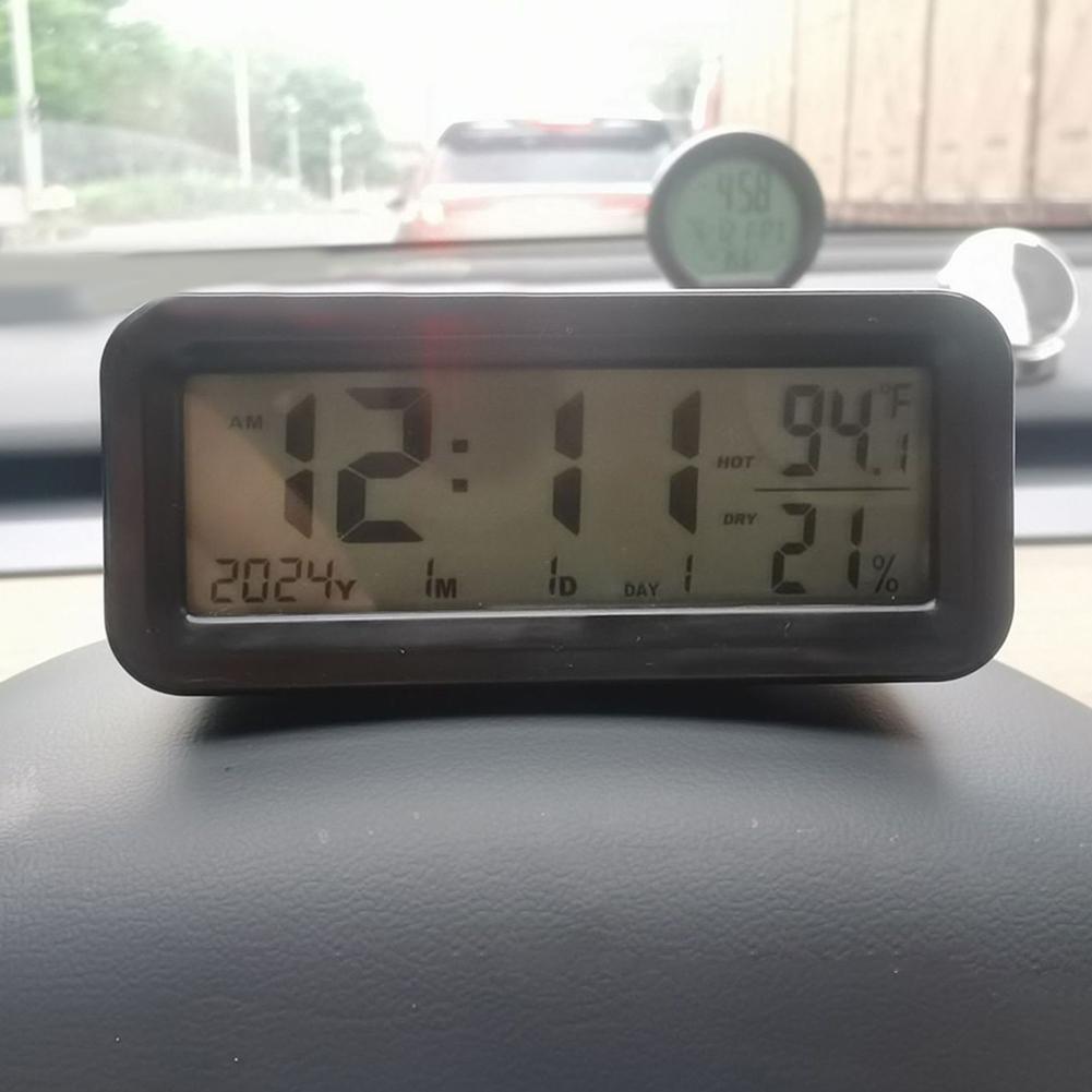 Relojes de energía Solar para coche, termómetro con fecha y semana, pantalla luminosa de humedad, reloj Digital automotriz para pantalla de salpicadero de coche, 1 Uds.