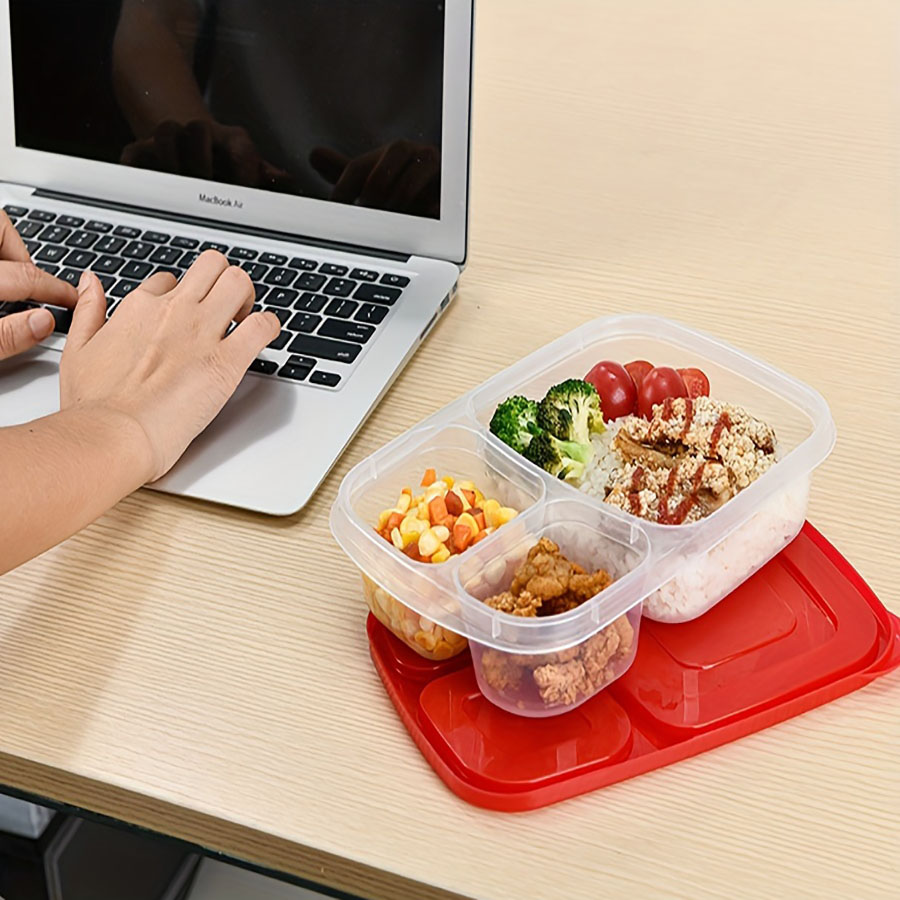 Fiambreras apilables originales, recipientes de comida reutilizables de 3 compartimentos para niños y adultos, fiambrera Bento para trabajo de comida, 4 Uds.