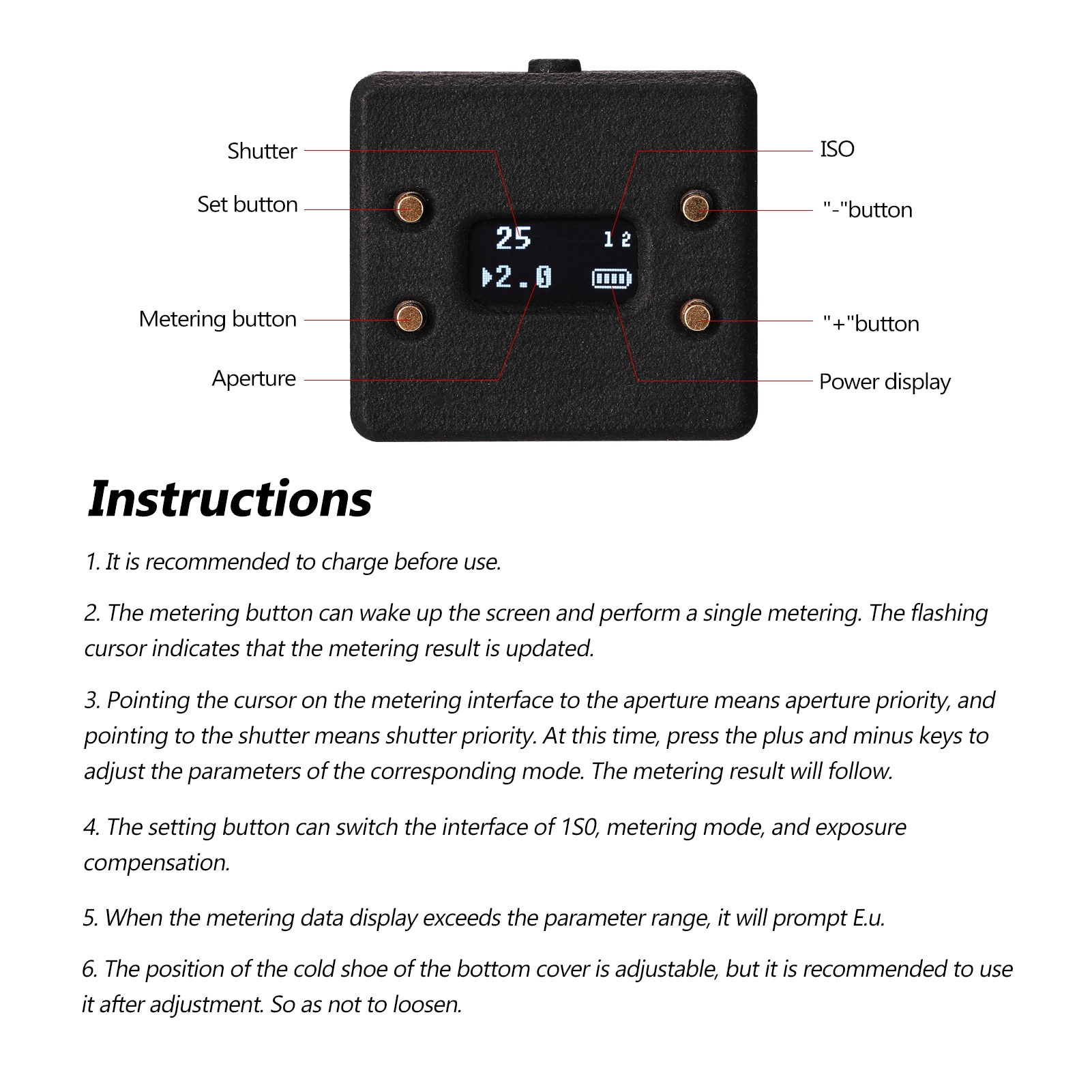 L102 Light Meter Camera Photometer Photography Set-top Reflection Light Meter /Cold Shoe Fixing Camera Light Meter