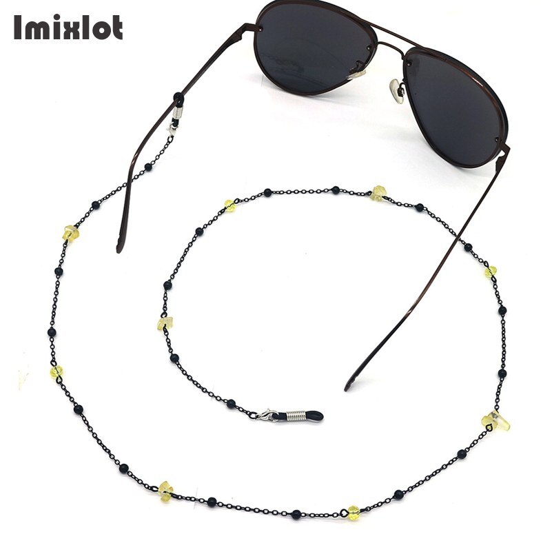Nouvelle femmes noir chaînes de lunettes lunettes de soleil lecture cristal pierre perlée lunettes chaîne lunettes porte-cordon sangles de cou