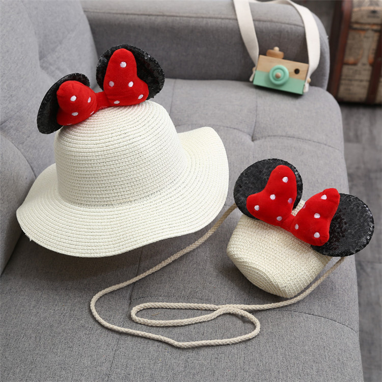 2024 neue Sommer Mädchen Strohhut Set Handtasche neue Blume Sonnenhut Strohhut Sonnenhut Kinder Mädchen Baby Strohhut Sombrero Sunset: Silber