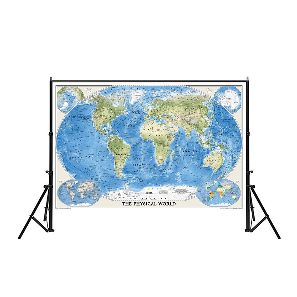 150x100cm Physical Map Of The World Non-woven foldable World Map Without National Flag For Culture And Education