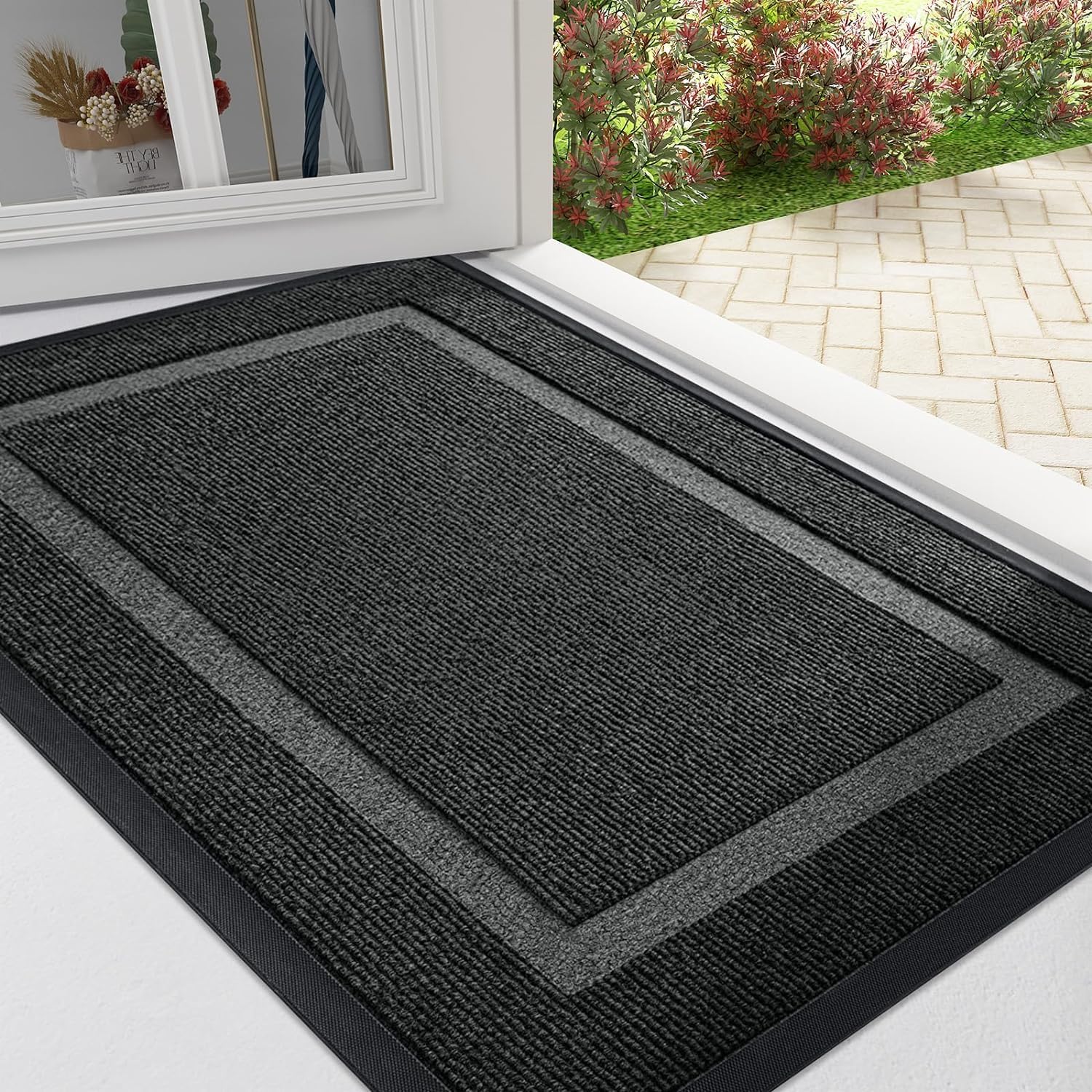 HAPIHAPPY-alfombra para puerta delantera, entrada interior y exterior, resistente al agua, caucho Natural, resistente a la decoloración, fácil de limpiar, alfombrilla para puerta de porche y Patio: 50x80 + 50x160cm / Amarillo claro