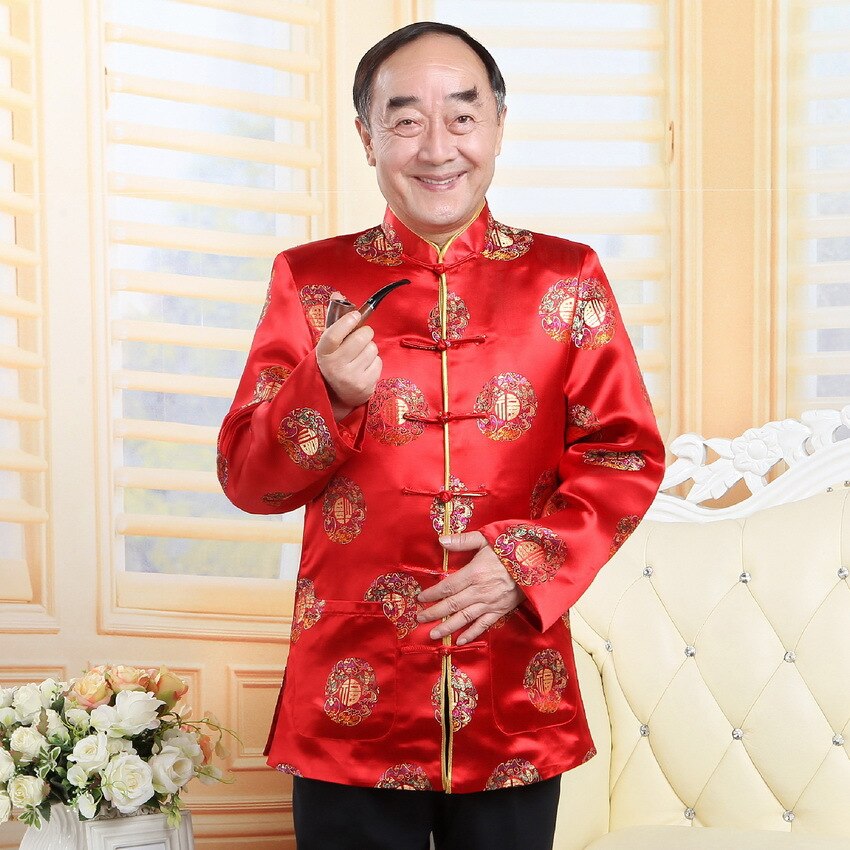 Traditionele Chinese Kleding voor Vrouwen Mannen Blouse Vintage China Kraag Tops Verjaardag Jas Ouderen Kleding Kostuum Oosterse: Men Style / XL