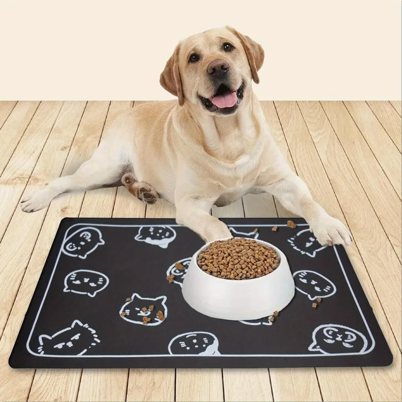 Voermat voor huisdieren, absorberende placemat voor voedsel en waterbak, met waterdichte rubberen achterkant, sneldrogende watermat voor hond en kat