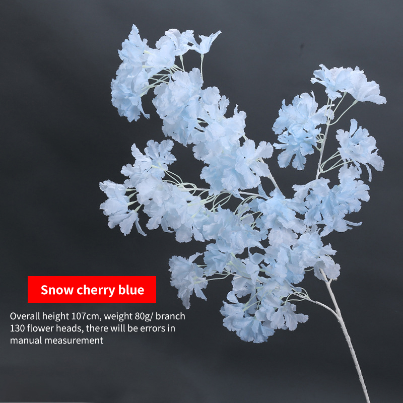 Hortensia de seda de 107CM, rama blanca, nieve en todo el cielo, cereza Artificial DIY, decoración para en casa, decoración de arco de boda: XS / Azul