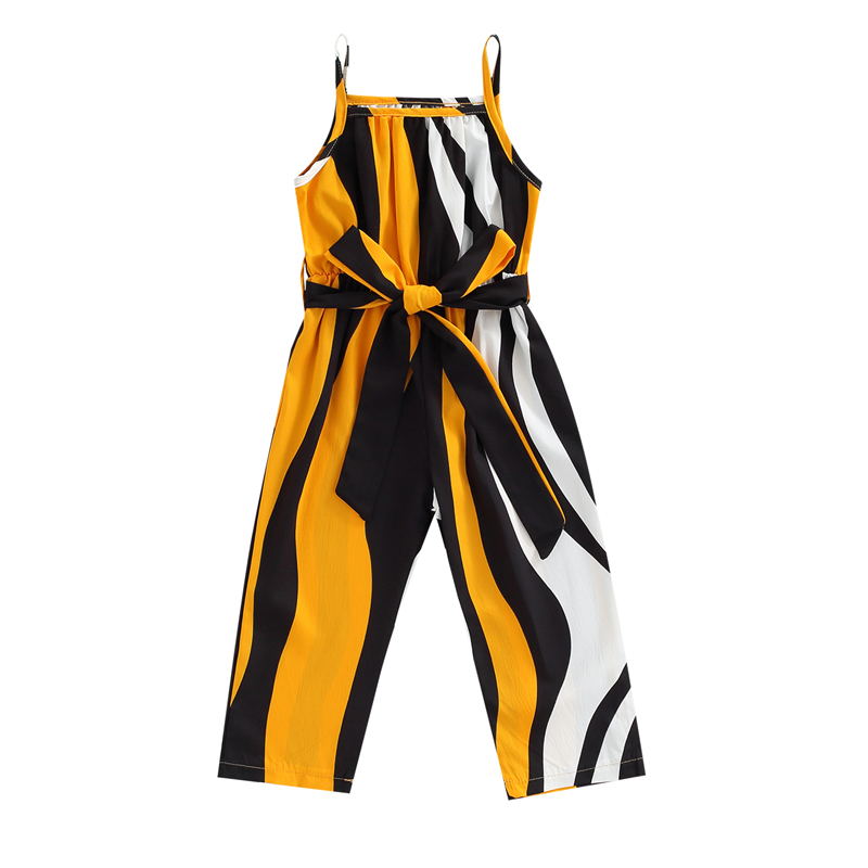 Combinaison à bretelles sans manches pour filles, décontractée, Bandage, salopette imprimée à rayures, pantalons longs, vêtements pour enfants, été: C / 2T