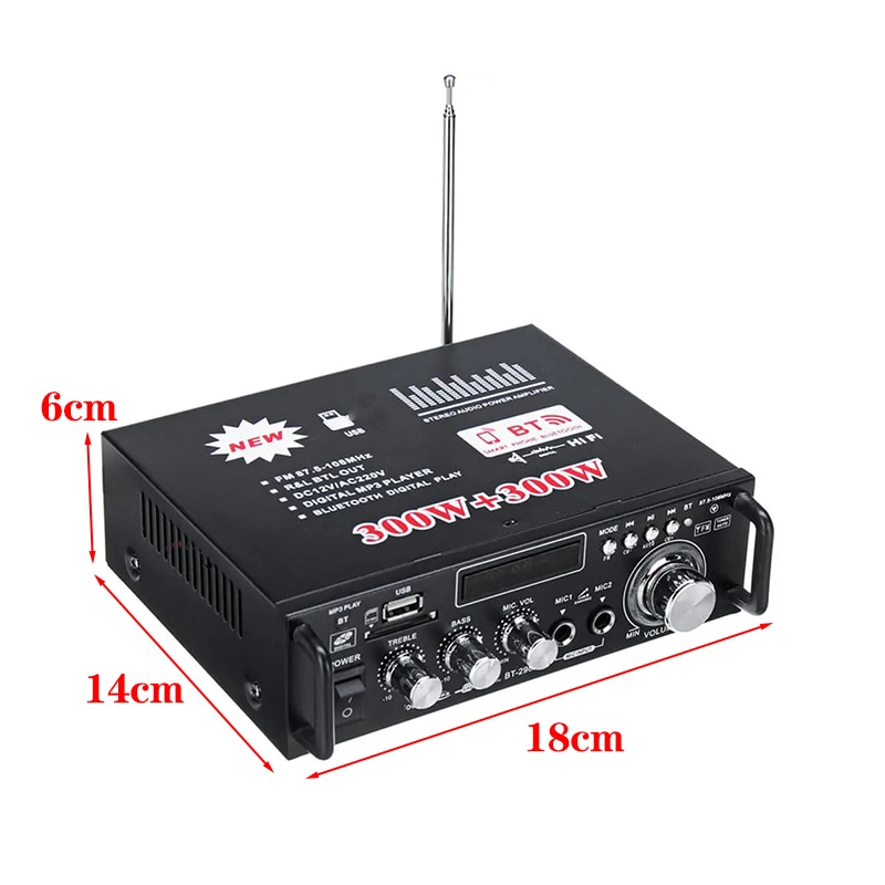 300W+300W 12V/220V Home Theater Car Amplif Car Bluetooth Power Amplifier System Sound Audio Stereo Receiver MP3 Player Subwoofer