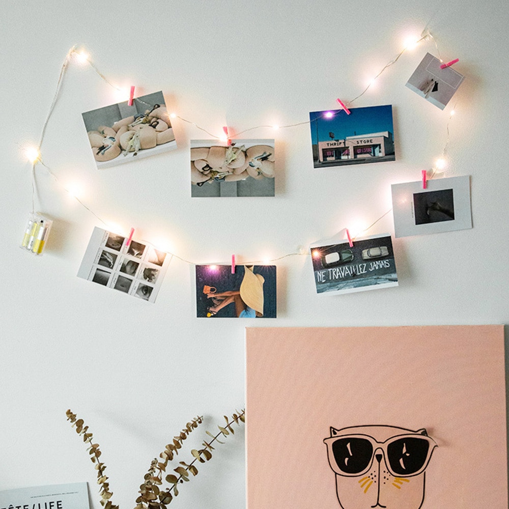 2m/5m/10m gør-det-selv fotoramme fotoklip led lys dekoration udendørs fest bryllup lys led streng bryllup belysning
