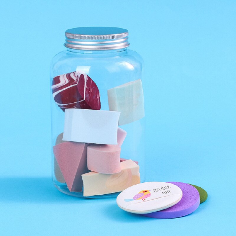 Kleine waaiervormige snoeppuff blik niet-kaart poeder make-up make-up ei 12 stuks fles make-up ei puff combinatie