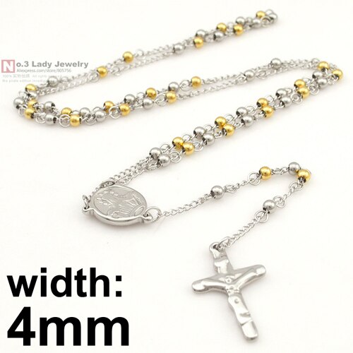 Gokadima Stainless Steel Necklace Men Jewelry or Women Catholic Rosary Beads Chain Necklace Cross For Christmas , 4mm / 6mm: gold silver color