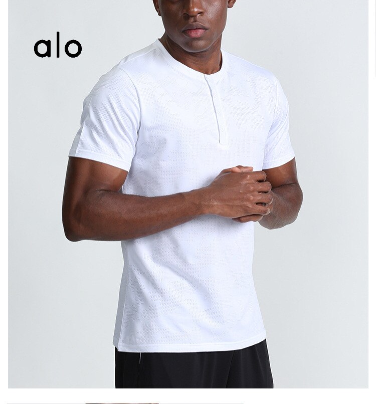 Alo – T-shirt de Yoga à manches courtes pour hommes, vêtement de sport, décontracté, à séchage rapide, respirant, à la en plein air, été, 79: White / L