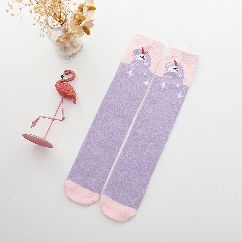 Calze per bambini calze per bambini Flamingo calze dritte per ragazze calze lunghe sopra il ginocchio calze per bambini calze al ginocchio: Purple