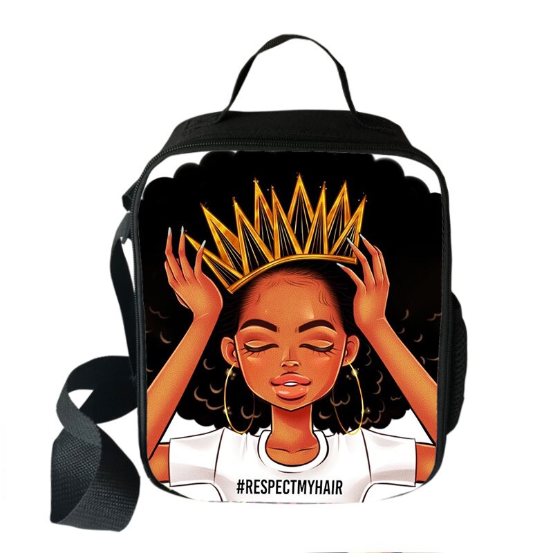 Afro boys girls print insulated lunch bag for kids black lives matter food cooler lunch box American Africa BLM Portable Bag: wcbafro11