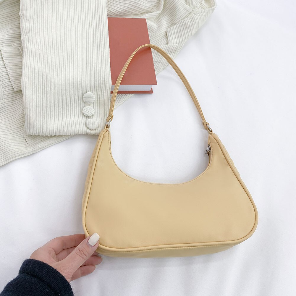 Mode Vrouwen Pure Kleur Schouder Onderarm Zwervers Zakken Casual Dames Rits Kleine Portemonnee Top-Handvat Handtas Voor Vrouwen trend: YELLOW