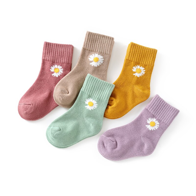 5Pairs/lot Children Socks Daisy Cotton Socks for Girls Boys Baby Jacquard Breathable Soft Cute Autumn And Winter Toddler Socks