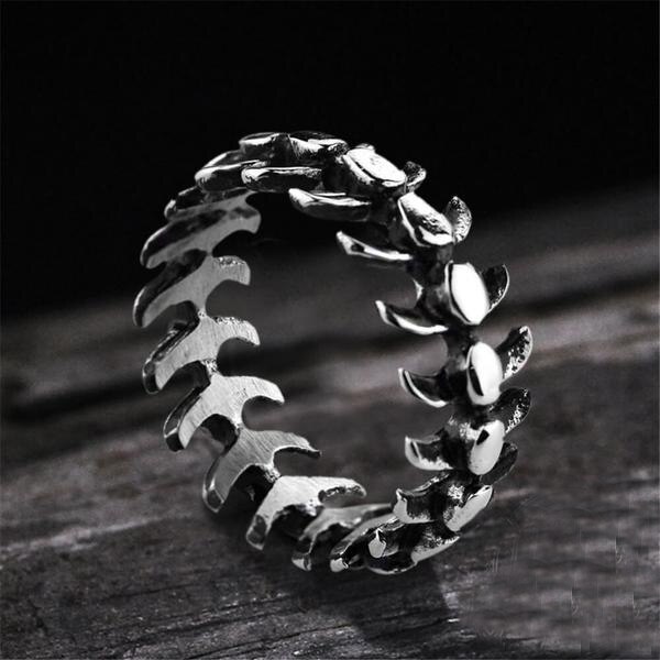 Cool Punk Stainless Steel Fishbone Ring For Man Vintage Style Classic Rvs Wedding Band Casual Sport Sieraden Boyfriend