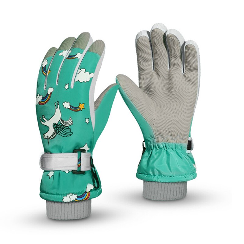 Guantes de esquí para niños, manoplas de invierno a prueba de viento, impermeables, gruesas, cálidas, antideslizantes, para ciclismo, escalada, al aire libre, manoplas cálidas de dibujos animados: green unicorn3