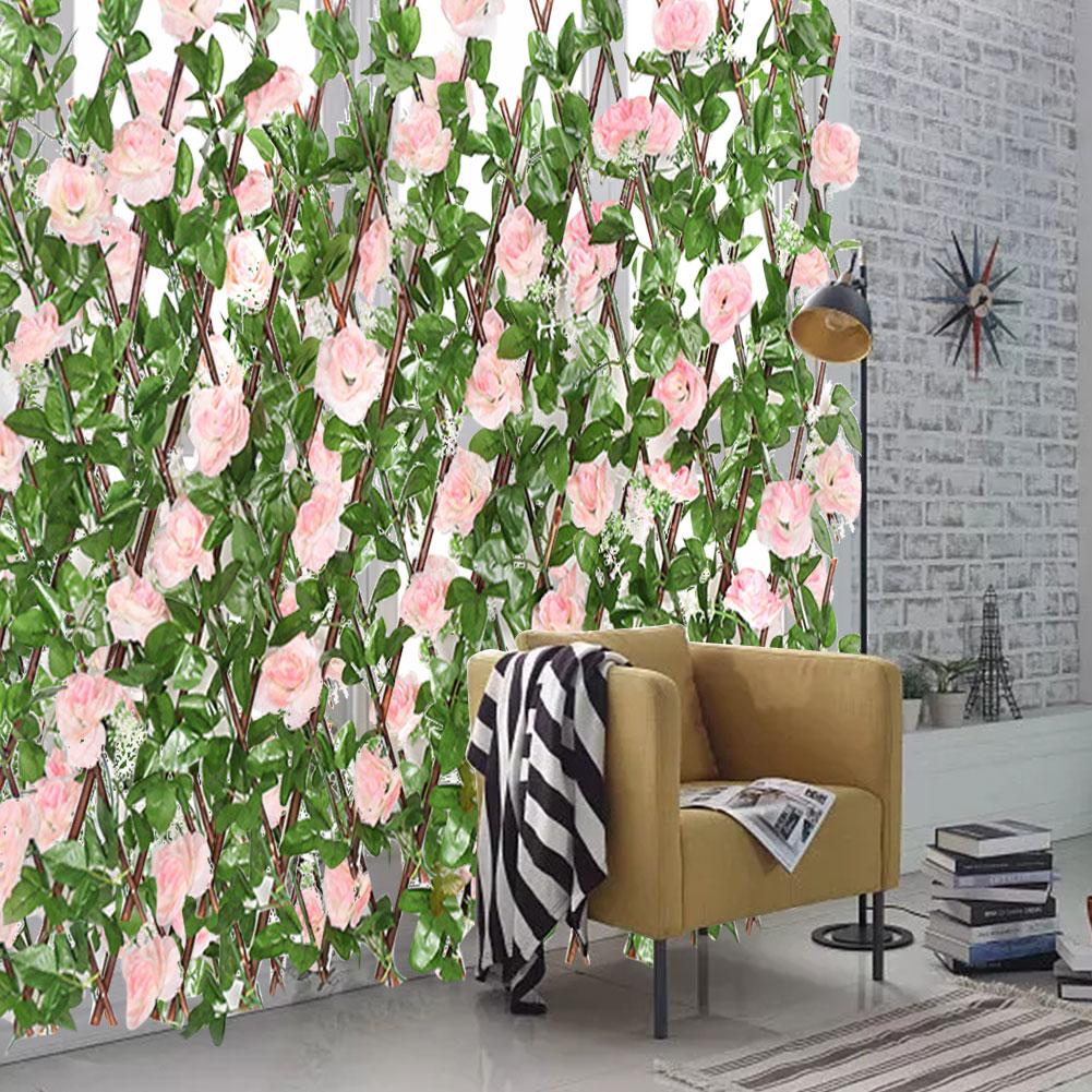 Artificial Fence Wooden Telescopic Fence Garden Decoration Flower Leaf Guardrail Privacy Net Grille Privacy Barrier Rose Fence