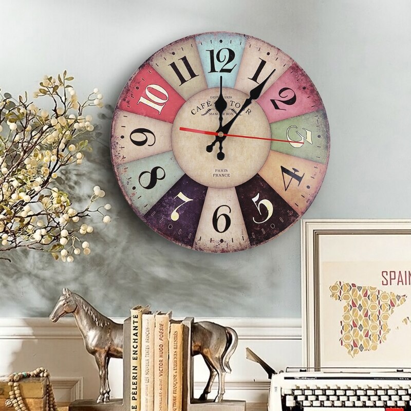 Retro Houten Wandklok Haan Vintage Rustieke Non-Tikkende Stille Rustige Decor
