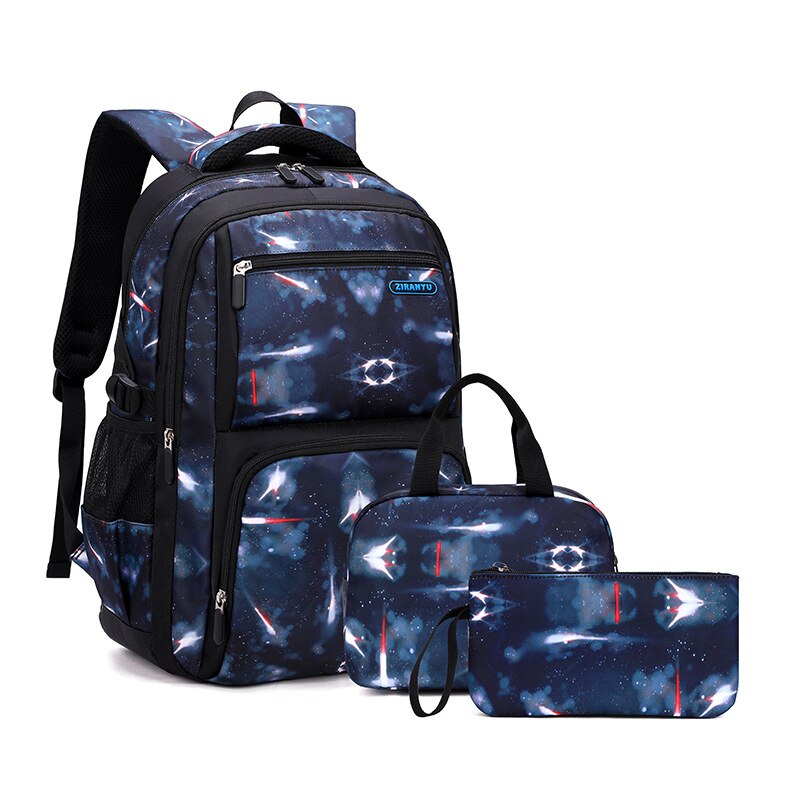 Boys Backpacks 3 Pieces Sets School Bags Large Size Bag For Teenagers Children Knapsack Big Boy Backpack Middle School Students: 3pcs dark blue