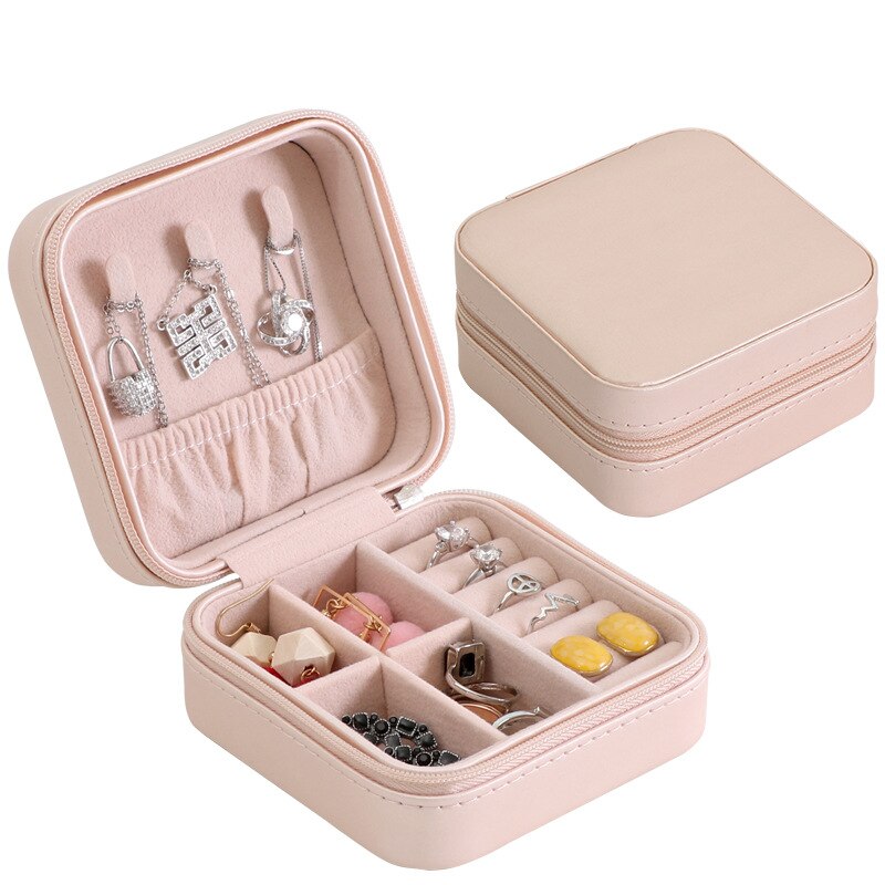 Jewelry Organizer Display Travel Jewelry Case Boxes Portable Jewelry Box Leather Storage Joyeros Organizador De Joyas: light pink 1