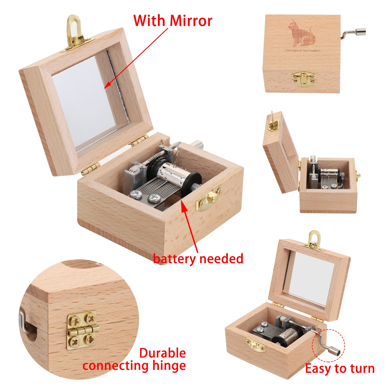 1PC Antique Music Box Wooden Hand Crank Classical Musical Boxes Children's Birthday Mother's Thanksgiving Day Memorial