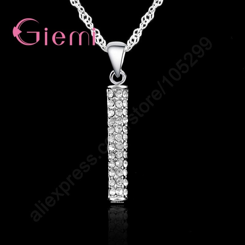 Shiny Zirconia Vrouw Loop Earring Hanger Ketting Sieraden Set 925 Sterling Zilver Wit Top