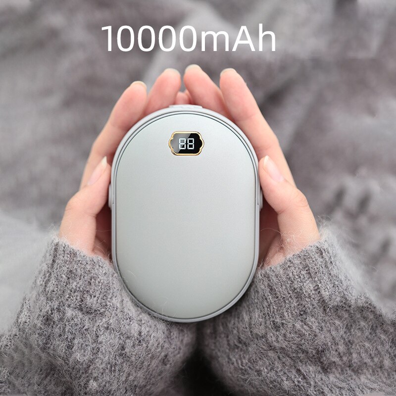Portable Hand Warmer Charging Treasure 2 In 1 Usb Heater 5000/10000 mAh Led Light Safety Pocket Mobile Power Hand Warmer: 10000mAh  grey