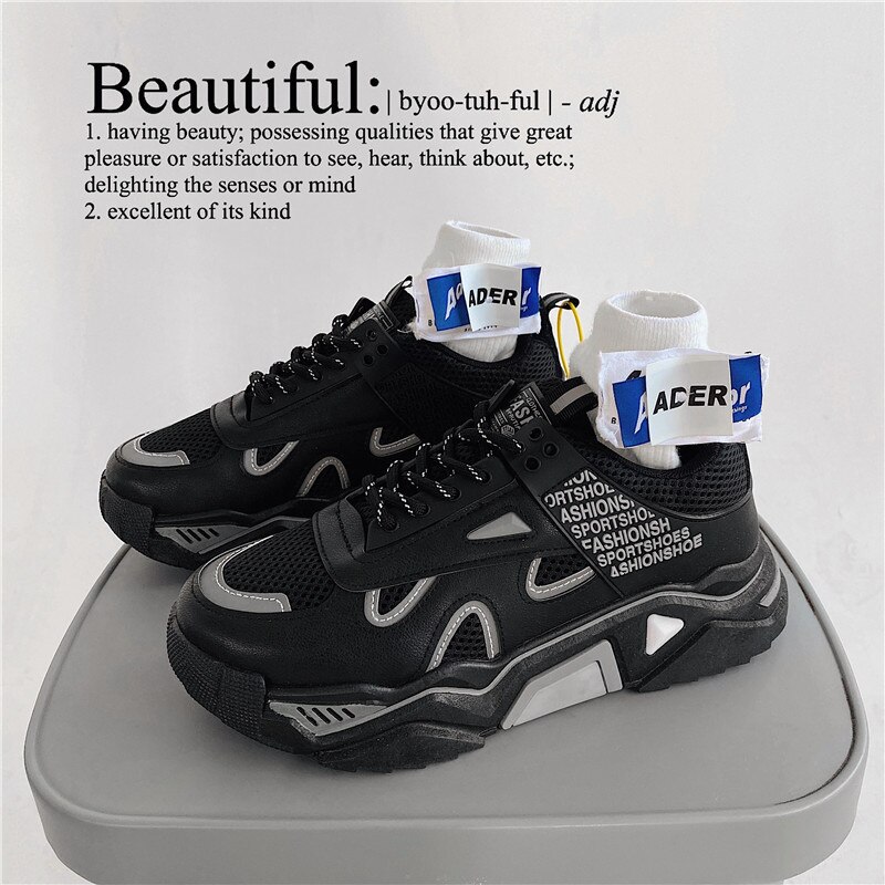 Men Casual Shoes Lack Up Breathable Male Sneakers Footwear Trainer Sneakers Shoes Man Zapatillas Hombre R13-74: Black / 9.5