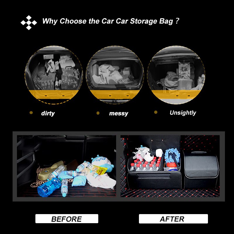 Bil opbevaringspose pu læder bagagerum foldning bil opbevaring opbevaring rydde auto bagagerumskasse arrangør bil tilbehør