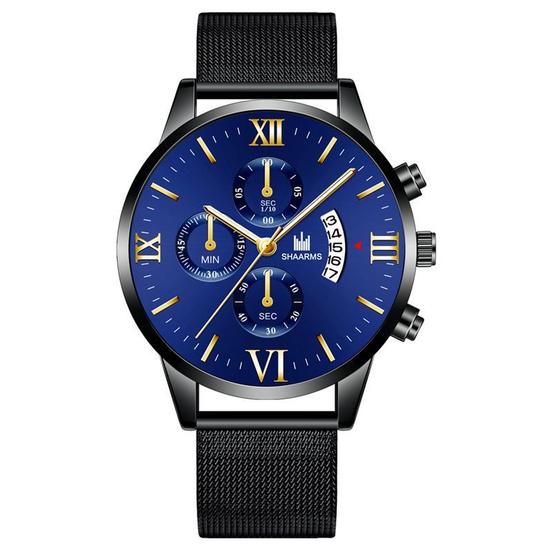 SHAARMS-Reloj de pulsera de acero inoxidable para Hombre, cronógrafo de pulsera, de cuarzo, de negocios, a la: A