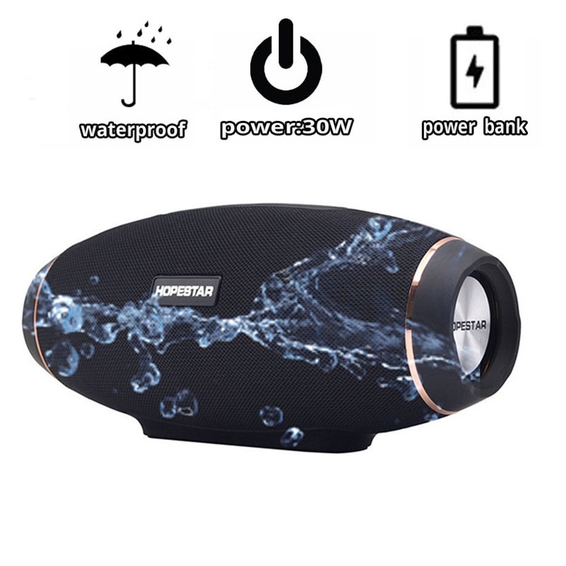 HOPESTAR H20 haut-parleur portable sans fil 30W IPX5 étanche extérieure Super basse avec batterie 6000mAh batterie externe USB TF AUX Mobile