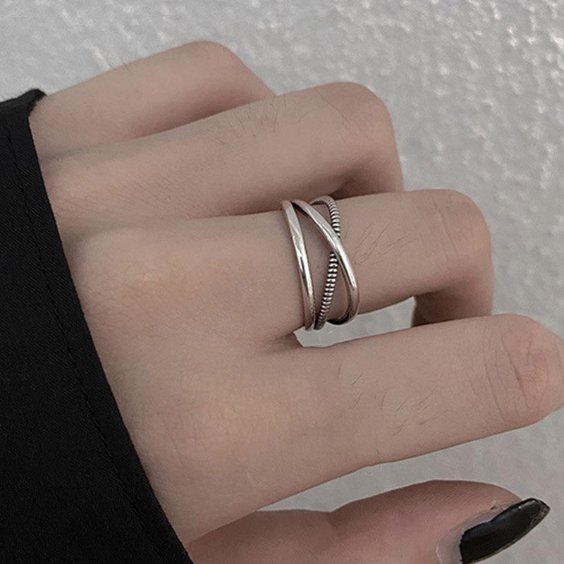 Persoonlijkheid Punk Cool Link Chain Verstelbare Vier Opening Ringen Voor Vrouwen Mannen Cross Hanger Draaien Vinger Ring Hip Hop Sieraden