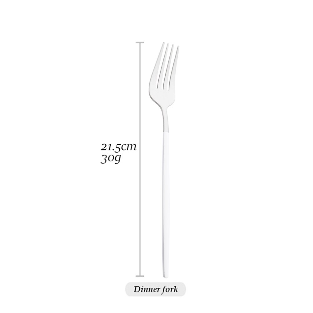 Drmfiy White Silver Dinnerware Set Western Matte Cutlery Stainless Steel Kitchen Tableware Fork Spoons Silverware Flatware Set: 1Pcs Dinner Fork