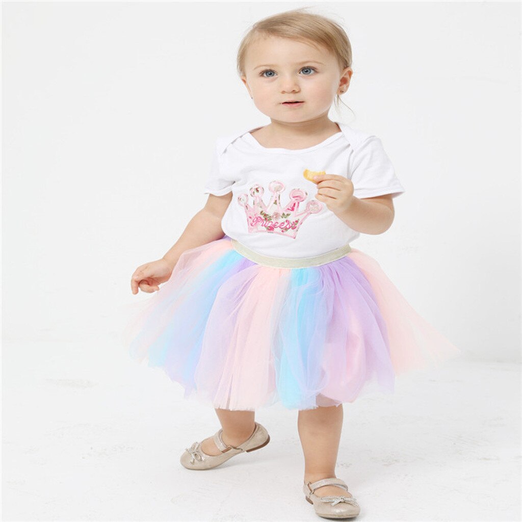 Pannello Esterno del Tutu Del Bambino Della Ragazza di Estate Gonne di Paillettes Principessa Pettiskirt Del Partito di Ballo Petticoat Arcobaleno Tulle Gonne Vestiti Per Ragazze 2020: D / 0-2 Years