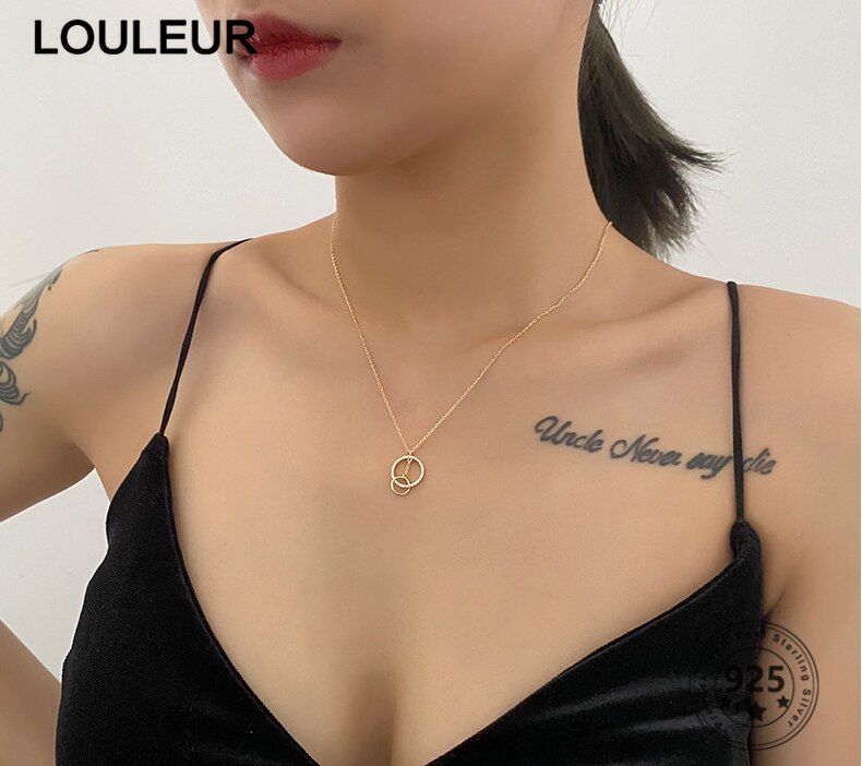 Louleur 925 colar de prata esterlina ciclo duplo design simples colar para mulher 2020 encantos jóias presente do dia dos namorados
