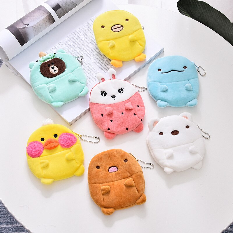 Soft Plush Cartoon Rabbit Bear Women Coin Purse Mini Cute Oval Zipper Children Girl Coin Wallet USB Cable Headset Bag