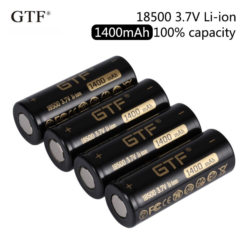 GTF 18500 1400mAh capacità di 100% 3.7V Li-ione Batteria Ricaricabile per la Torcia Elettrica giocattolo prodotti elettronici 3.7V testa piatta batterie