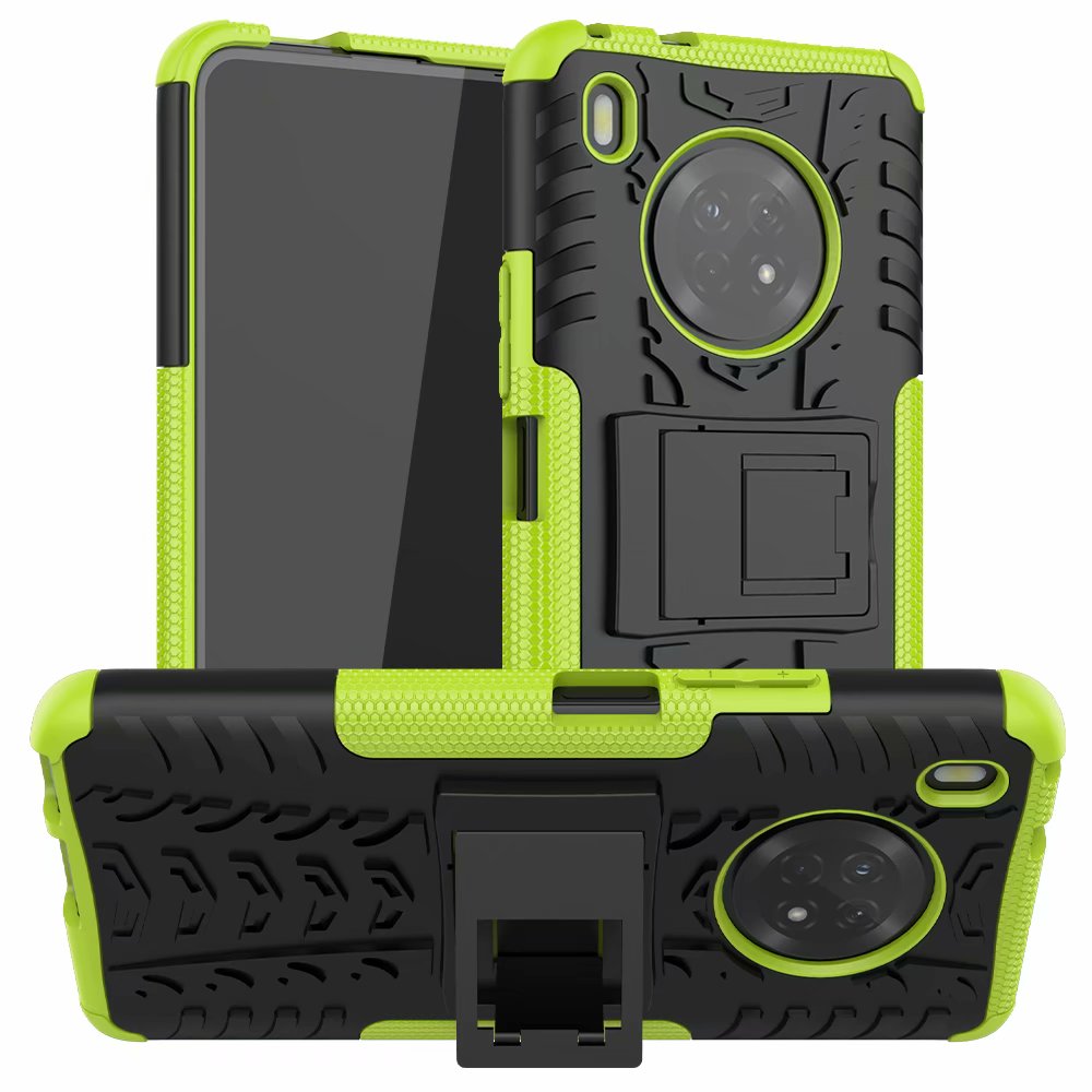 For Huawei Y9a Hard Case + Tempered Glass Hybrid Armor Soft Heavy Duty Stand Protection Enjoy 20 Plus 5G Silicon Cover: Green / Only Case