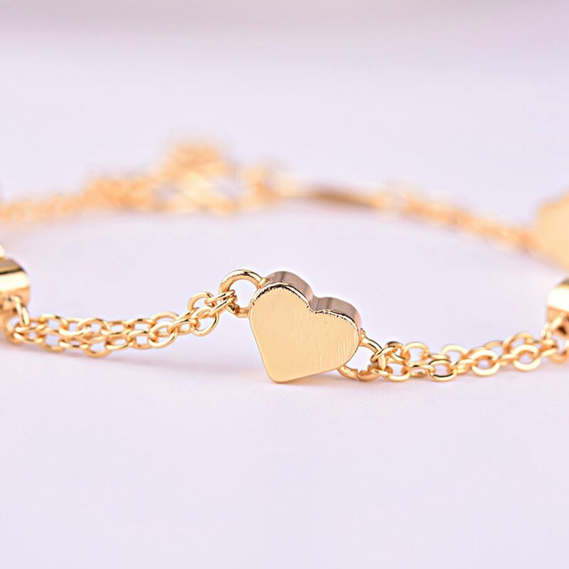 Frauen Baby Mädchen Armbänder Gold Farbe Herz-förmigen Glück Perlen Kette Schmuck